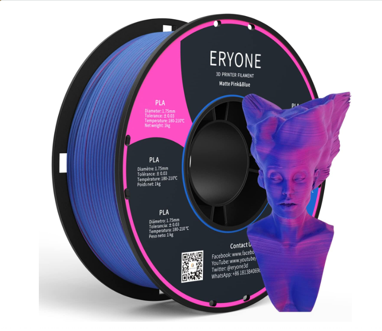 ERYONE Matte Dual Color Coextrusion Filament PLA 1.75 1kg Pink&Blue –  BlueSoulMate